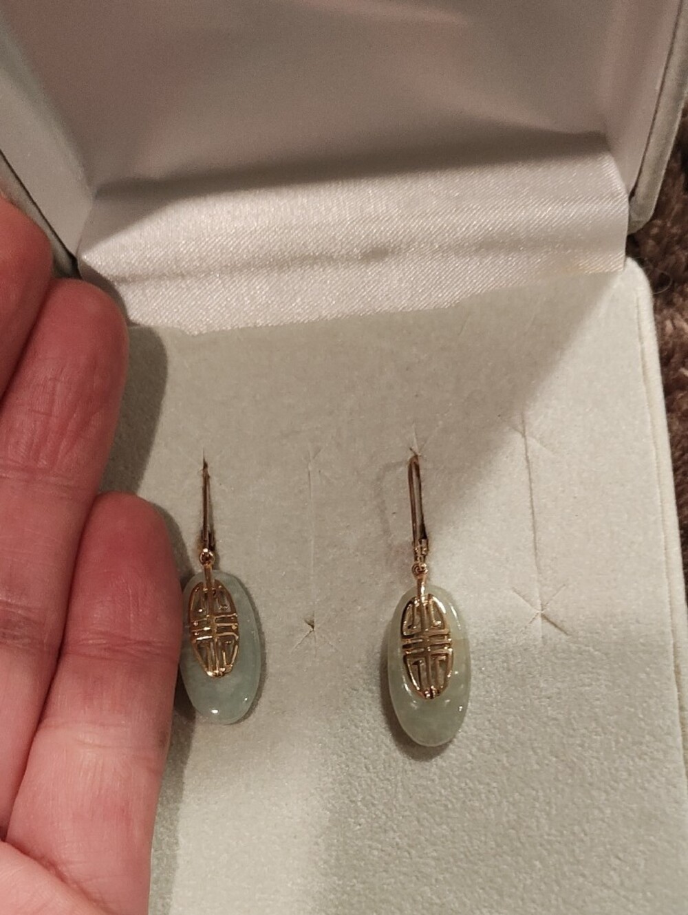 QVC Gold-Accented Pale Green Jade Drop Earrings - Picture 3 of 3